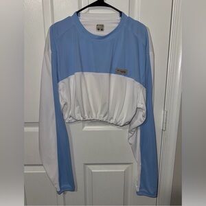 Columbia Light Blue and White Cropped Long Sleeve Shirt